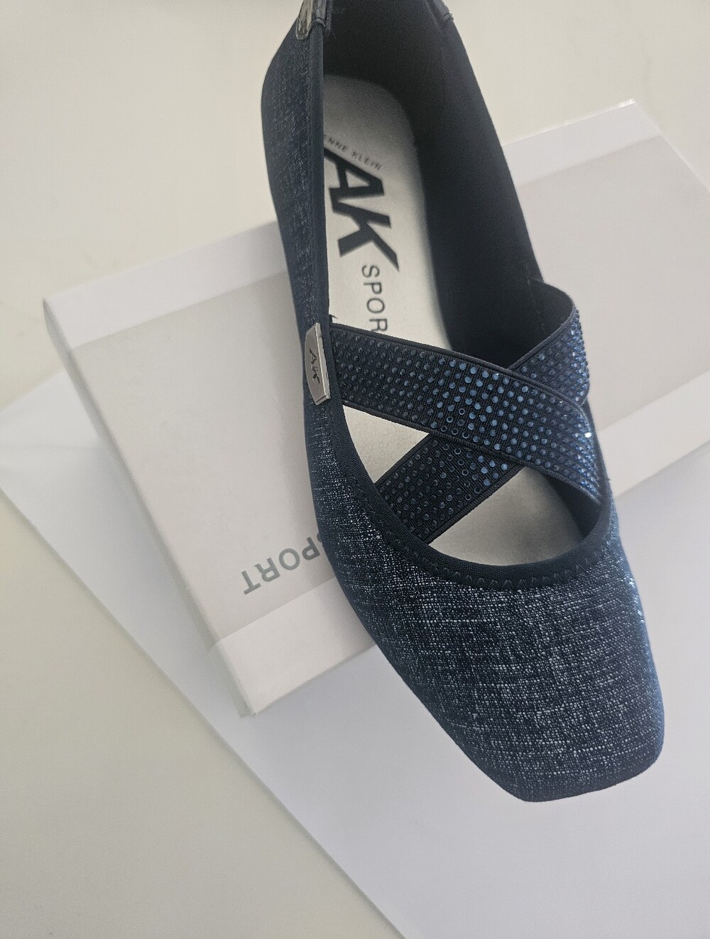 Anne Klein Navy Crisscross Sparkle Flat